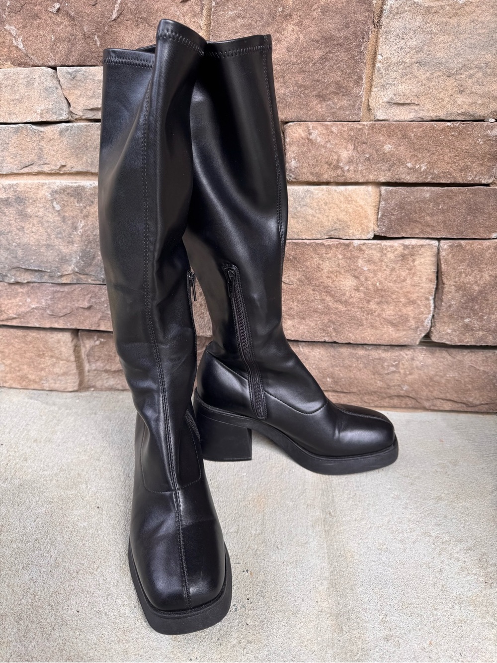 Wild Fable Azzahya Stretch Platform Tall Boots Chunky Block Heel Square Toe Y2K - Picture 6 of 9